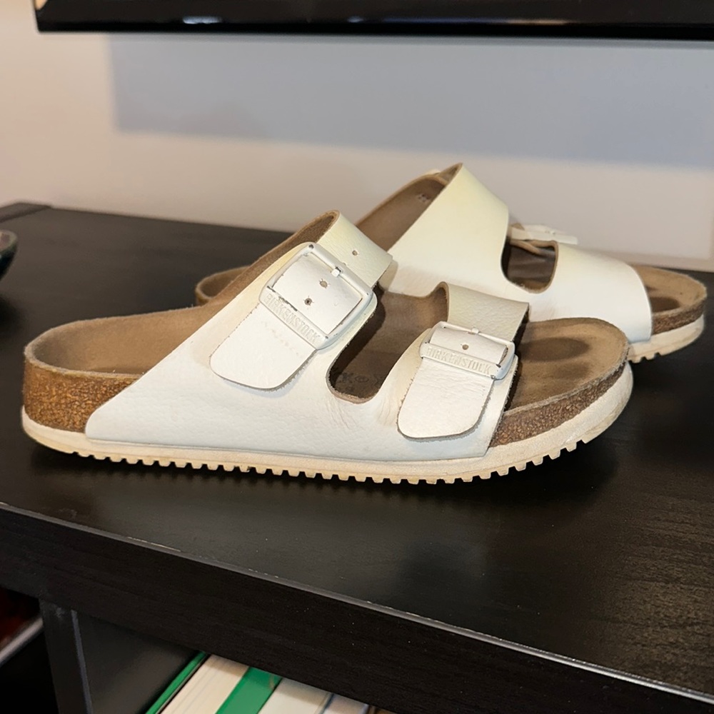White leather Birkenstocks